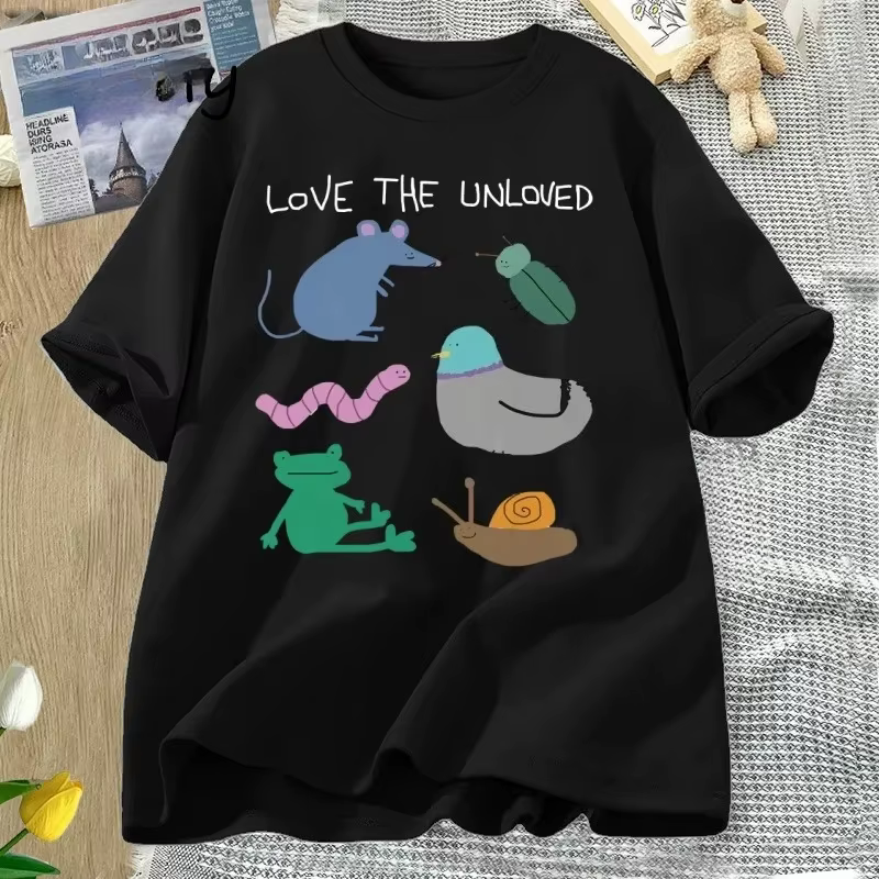 Love The Unloved T-Shirt femme animaux drôles Pigeon souris grenouille T-Shirt ample unisexe à manch
