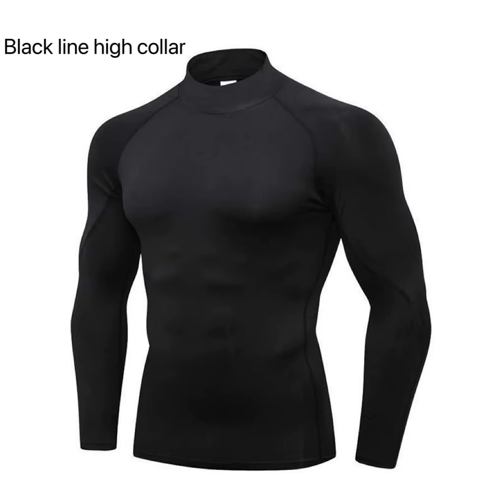 T-shirt de compression pour homme à séchage rapide, col montant, manches longues, anti-UV, sous-vête