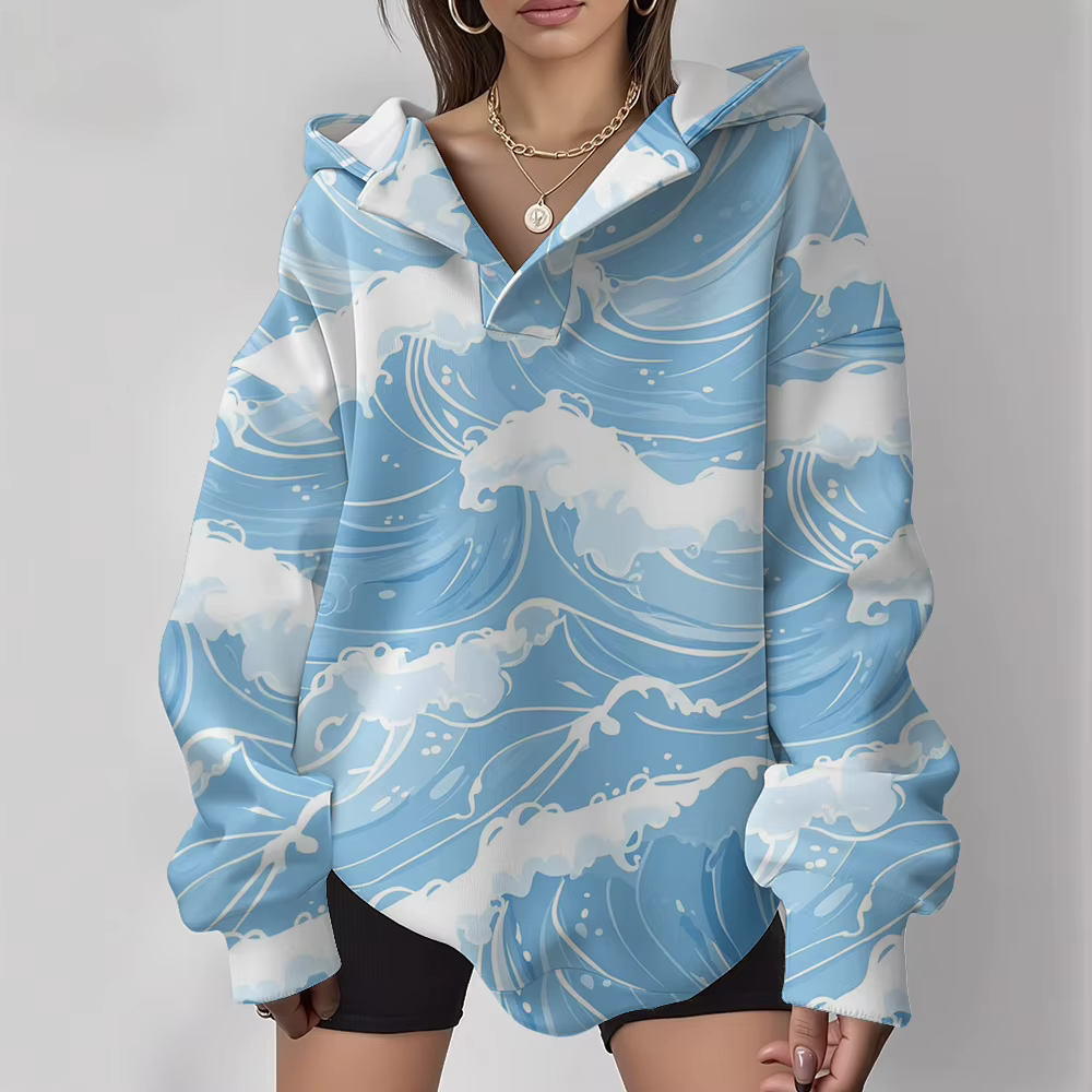 Sweat à capuche de Style japonais Harajuku pour femmes, coupe ample, col en v, sweat-shirt d'hiver a