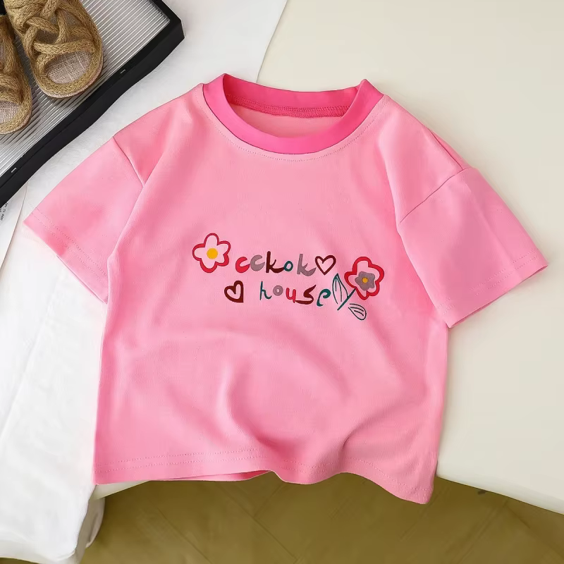 T-shirt imprimé dessin animé pour filles, nouvelle collection été 2026, mignon, à manches courtes, p