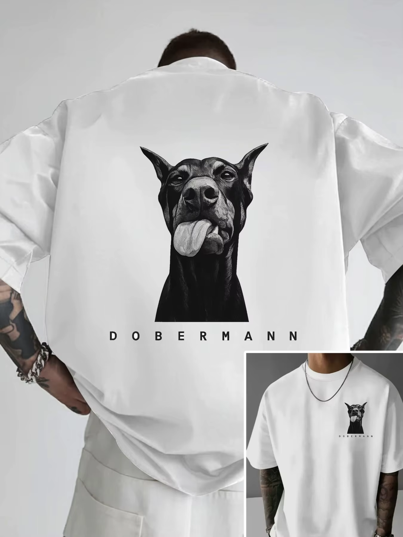 T-shirt imprimé Doberman Pinscher pour homme, pur coton et respirant, streetwear, coupe ample, décon