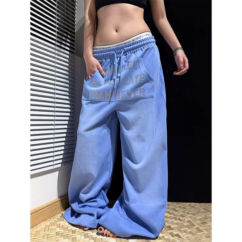 Jean baggy brodé bleu Y2K pour femme, style années 2000, pantalon boyfriend vintage Harajuku, jean o