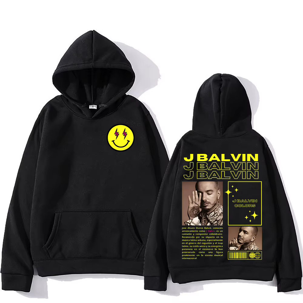J Balvin-Sweat à capuche classique vintage pour hommes et femmes, pulls décontractés, sourire PVD, m
