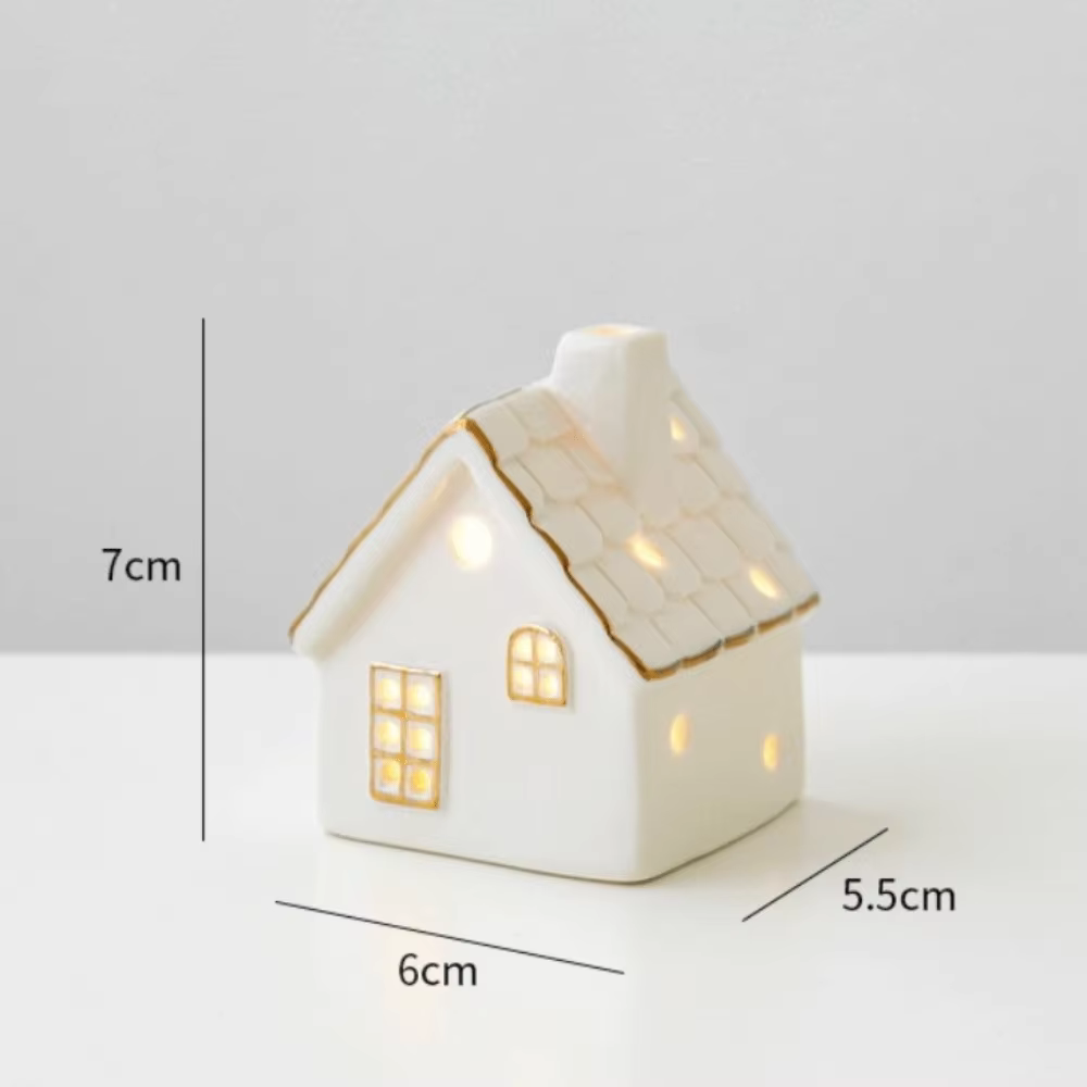 LED éclairer les maisons de Village de noël blanc avec des arbres de noël maison Figurines en cérami