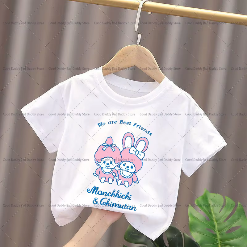 Nouveaux t-shirts Monchhichi pour enfants, t-shirt imprimé avec personnage de dessin animé Kawaii, h