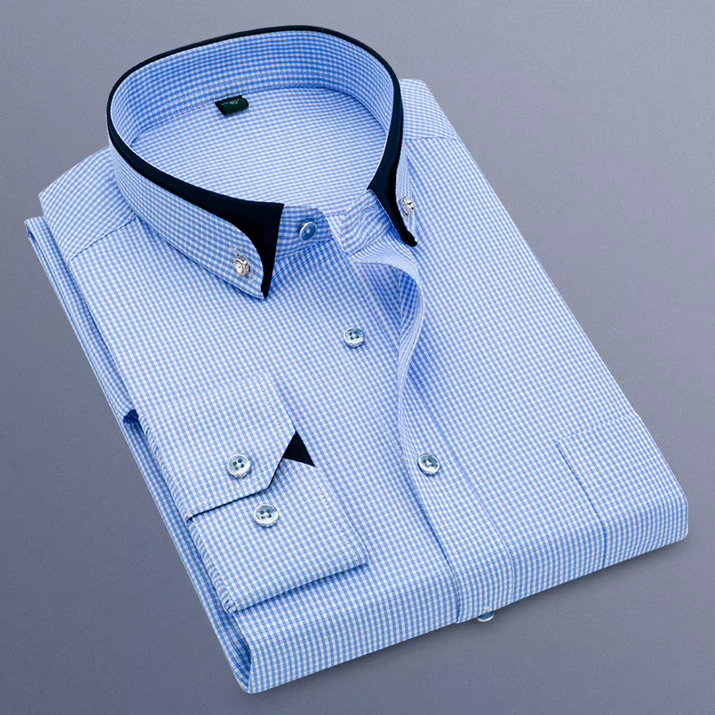 Chemise décontractée à manches longues en sergé pour hommes, sans repassage, vêtements à carreaux do