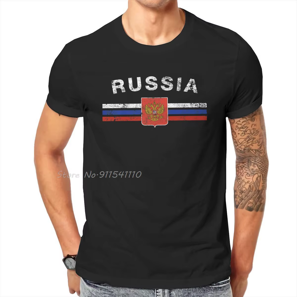 Emblème russe drapeau russe T-shirt surdimensionné graphique classique T-shirt en coton de haute qua