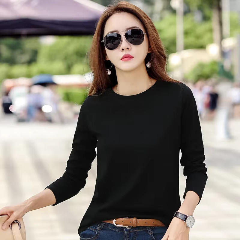 MRMT 2026 Nouveaux T-shirts pour femmes, col rond, haut de base, manches longues, en coton, couleur 