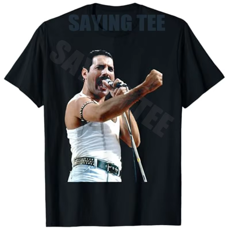 T-shirt Freddie Mercury du groupe de rock Queen au Live Aid 1985, style rétro, chanteur principal de