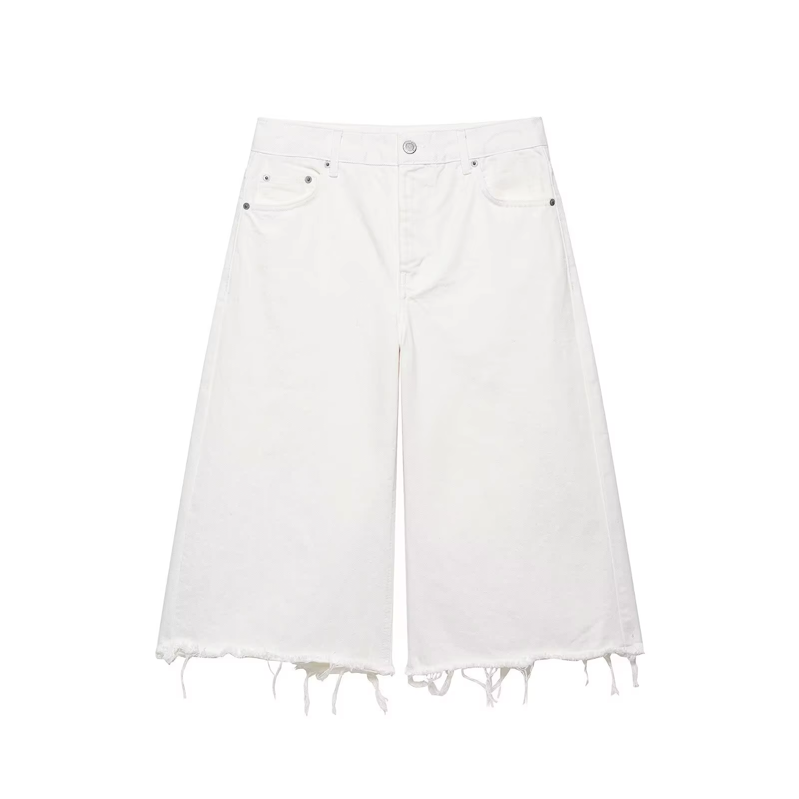 DEEABAE – vêtements de printemps pour femmes, pantalons courts en denim blanc à franges, coupe droit