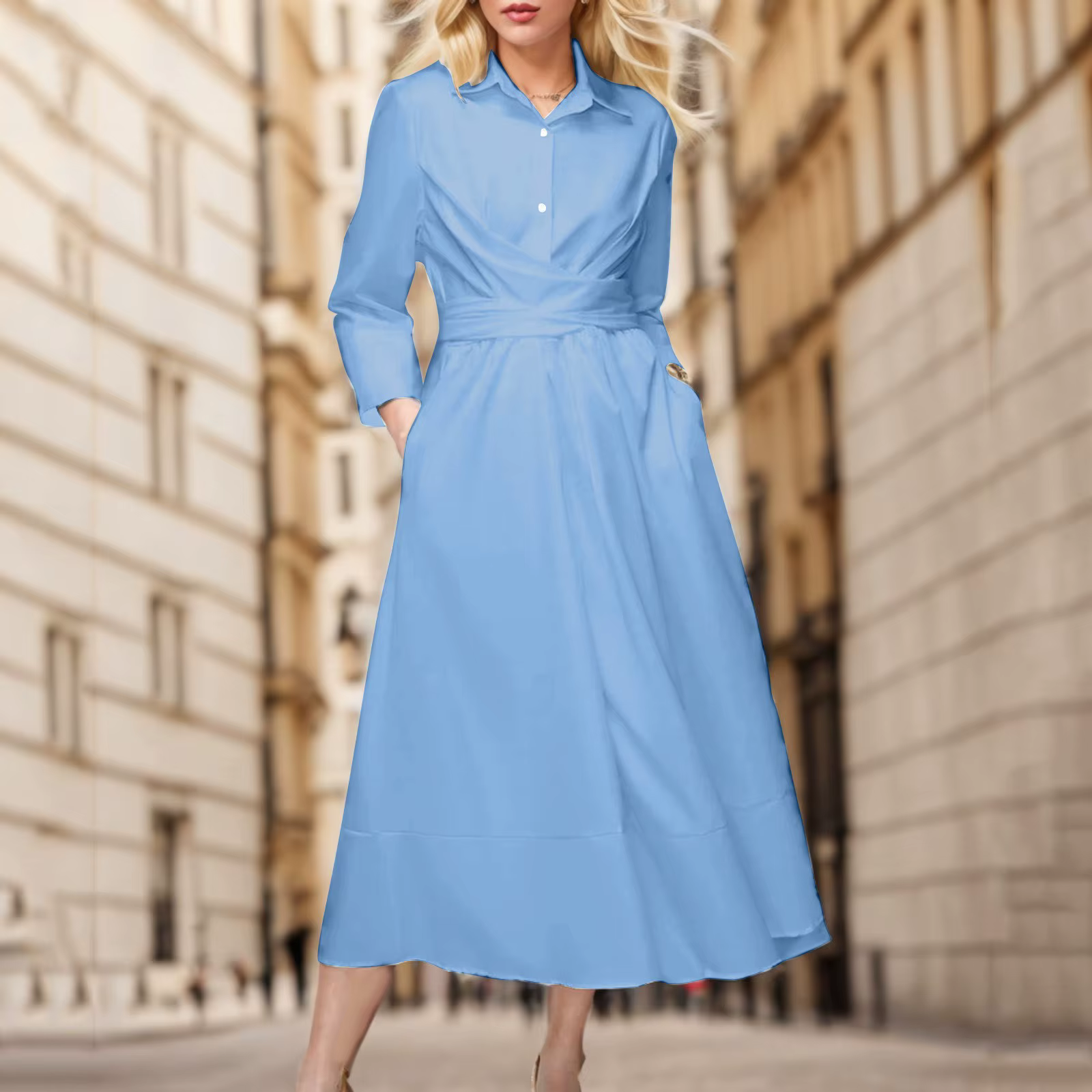 Robe longue décontractée à manches longues pour femmes, chemise d'été blanche, bouton croisé, robe m