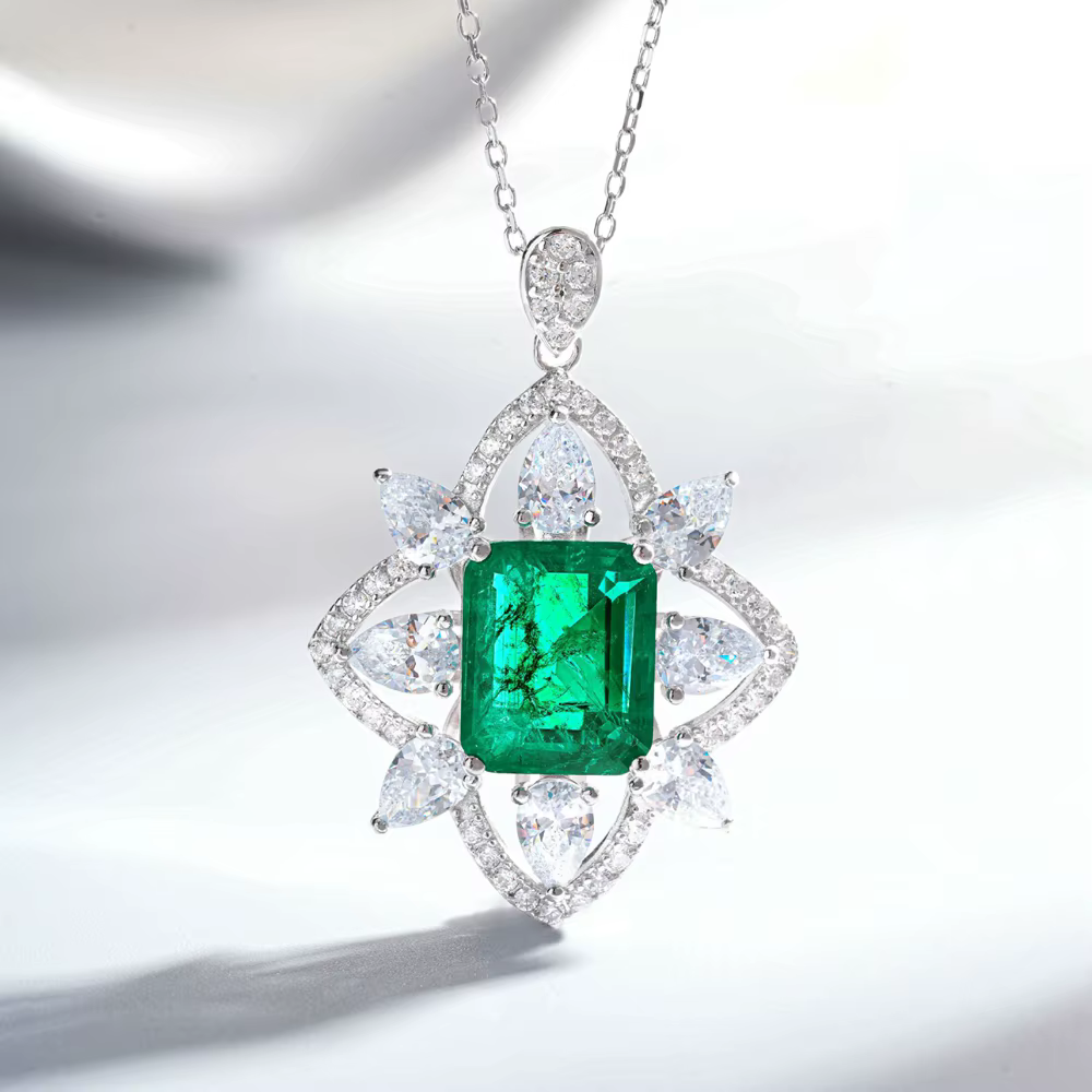 Vinregem émeraude Paraiba Tourmaline haute teneur en carbone diamant gemmes Vintage pendentif collie