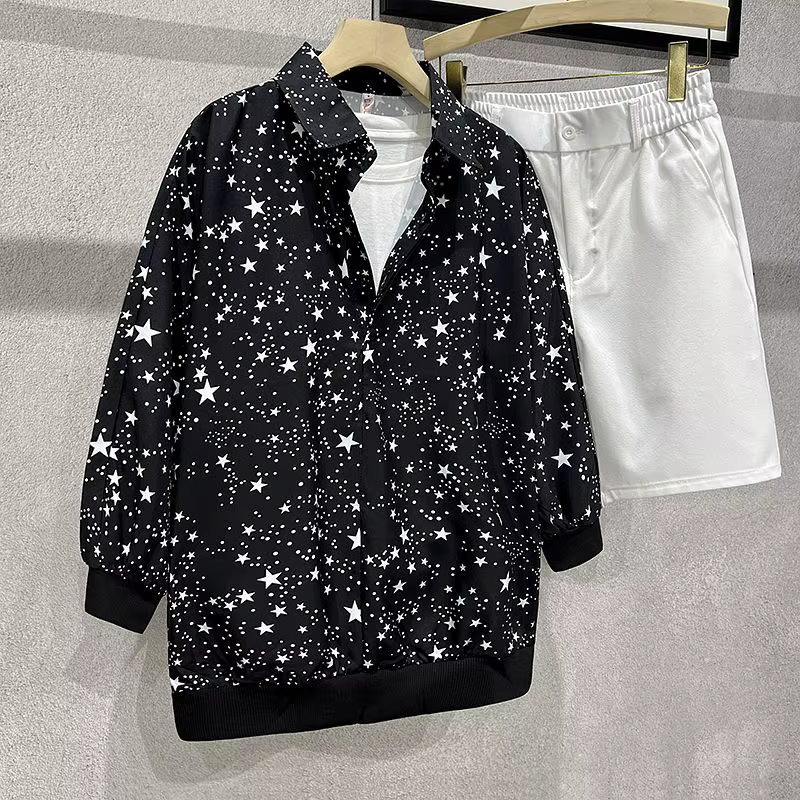 Chemise à fleurs étoiles pour hommes, chemise artistique d'été à manches courtes, marque de mode pou
