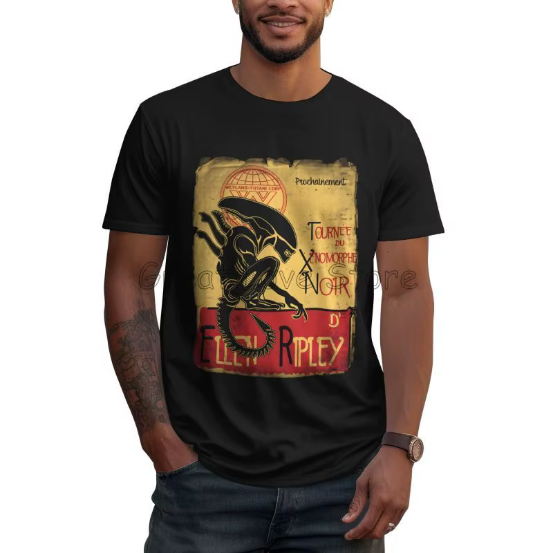 Tournee Du Xenomorphe Noir Essentiel Unique T-shirt Alien Ellen Ripley Design T-shirts Hommes Coton 
