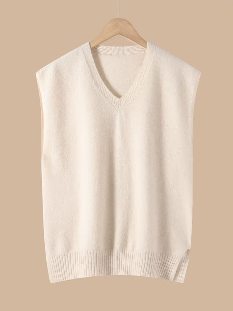 Basique 100% laine mérinos femmes gilet automne hiver pull solide col en v tricoté pull sans manches