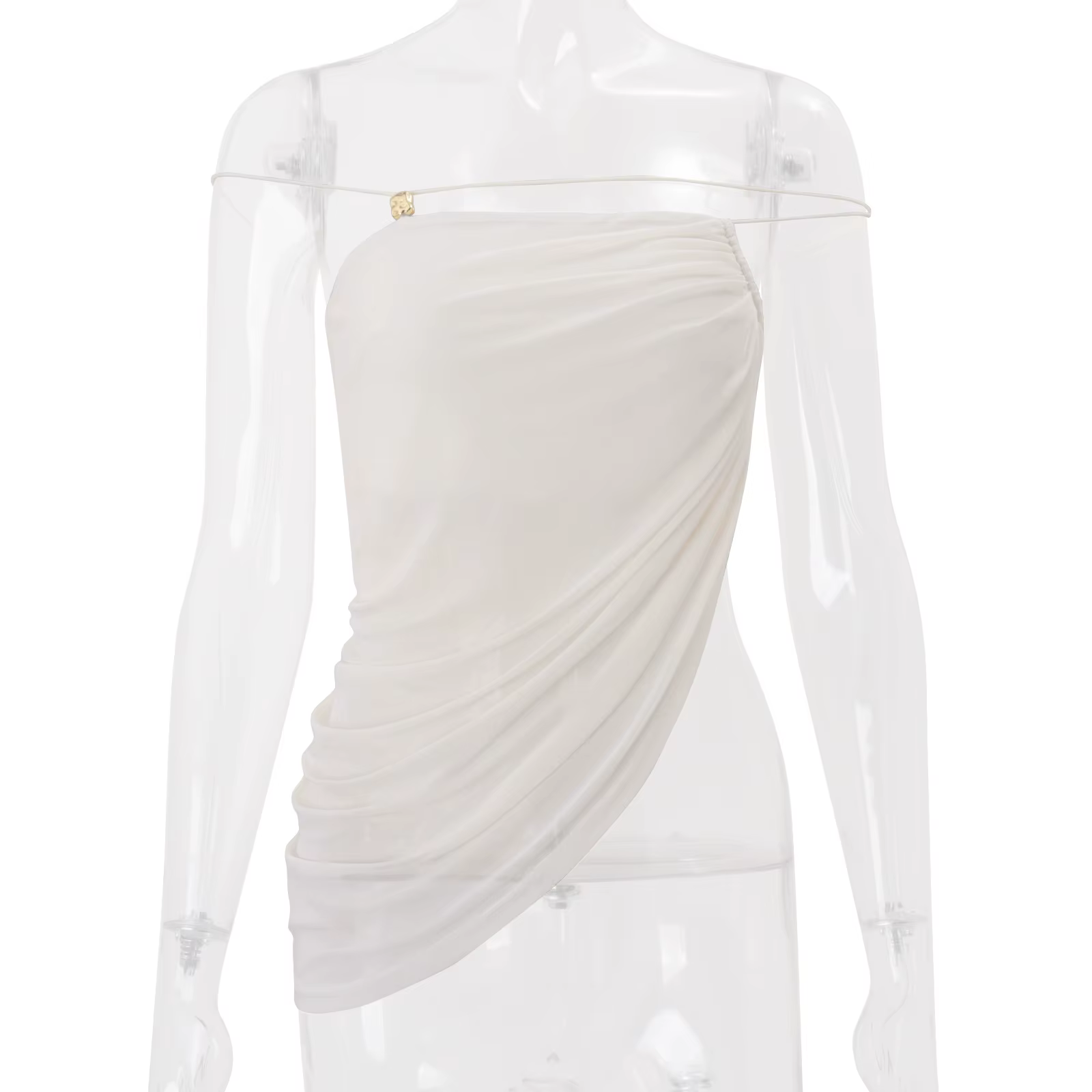 Vêtements pour femmes Nouvelle collection été 2026 Top bustier asymétrique plissé couleur unie à épa