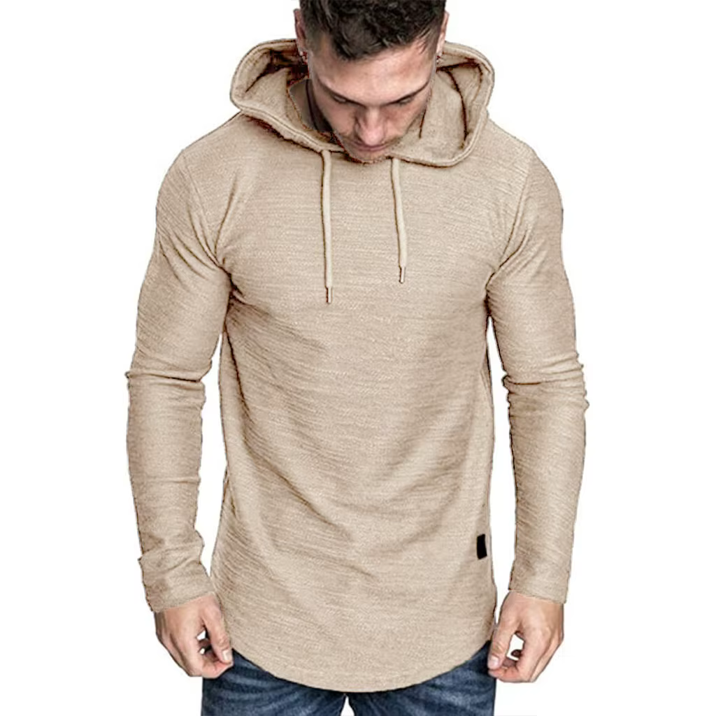 T-shirt à manches longues pour hommes, à capuche, cordon de serrage, en coton, décontracté, conforta