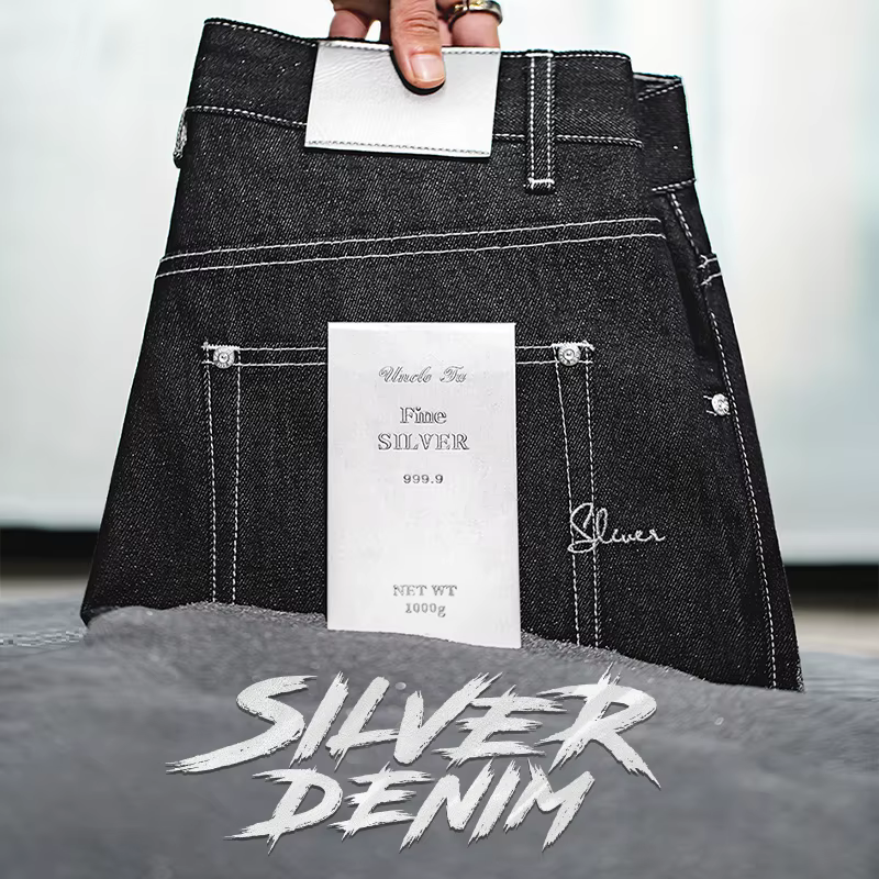 Maden-Jeans vintage en denim argenté pour hommes, Amekaji Selvedge, Denim brut, 13 Oz, Pantalon coup