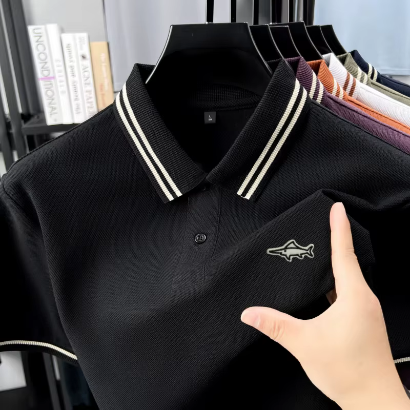 Polo homme 100% coton pur, marque originale, nouveau design avec badge requin, respirant, tendance, 