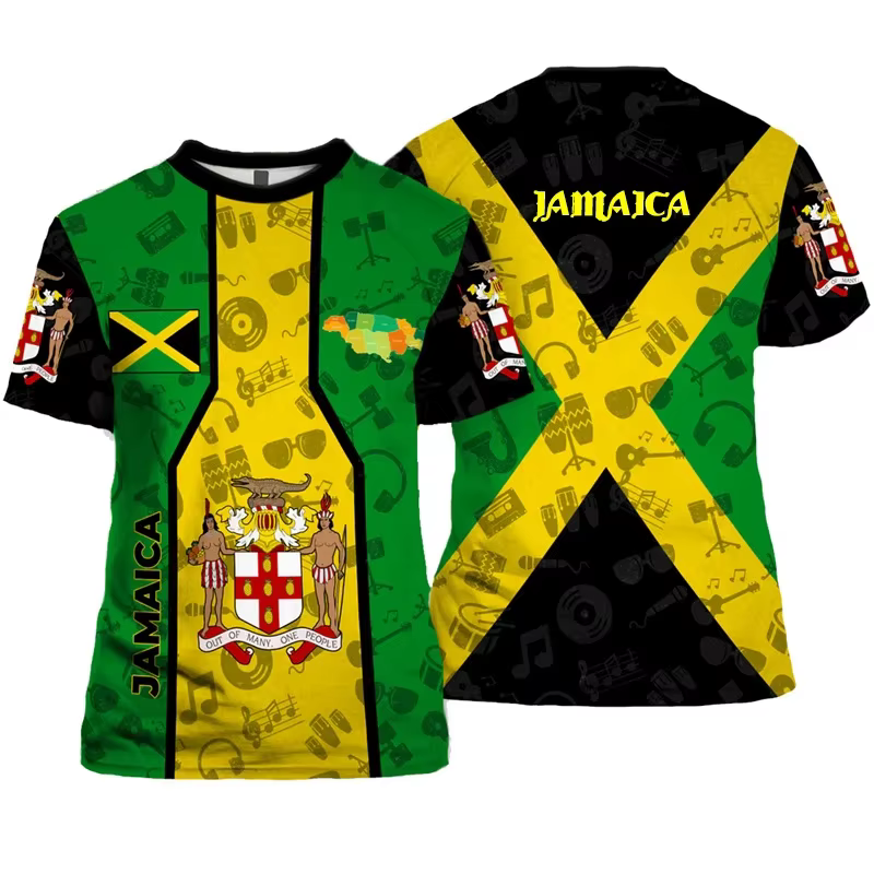 Jamaïque drapeau graphique t-shirt pour hommes jamaïcain emblème National 3D imprimé à manches court