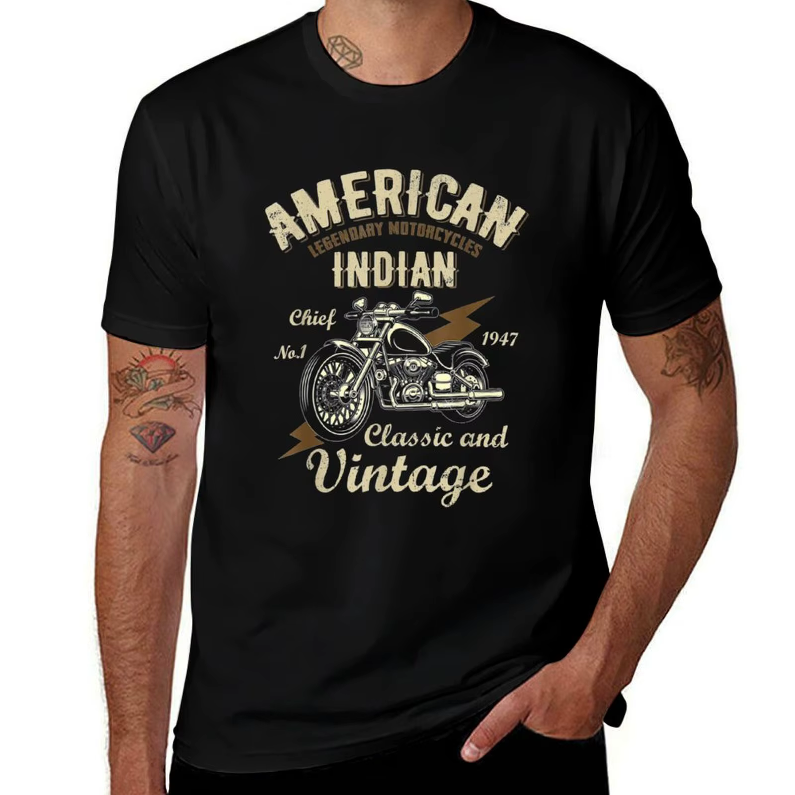 Rétro Vintage américain moto indien pour vieux Biker Club T-Shirt T-Shirt pour homme hommes graphiqu