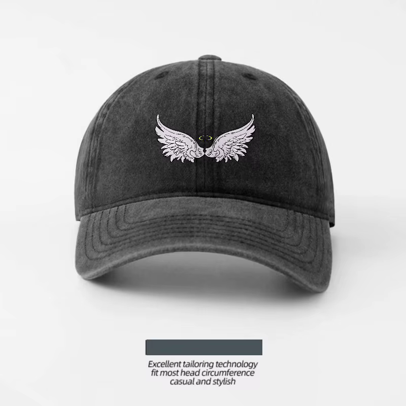 Casquette de baseball en coton lavé brodée avec un ange ailé, respirante et réglable, pour hommes et