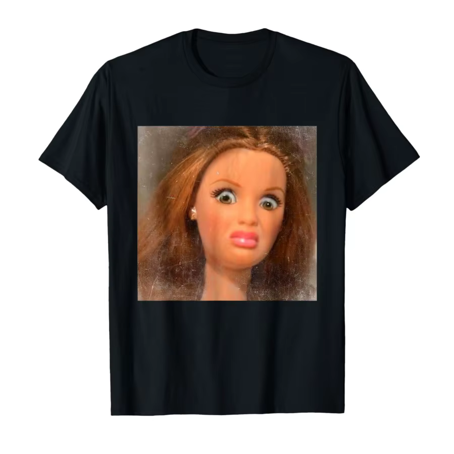 T-shirt Meme Visage de Poupée Amusant et Gueuleux pour Hommes et Femmes, Hauts à Manches Courtes, Ch