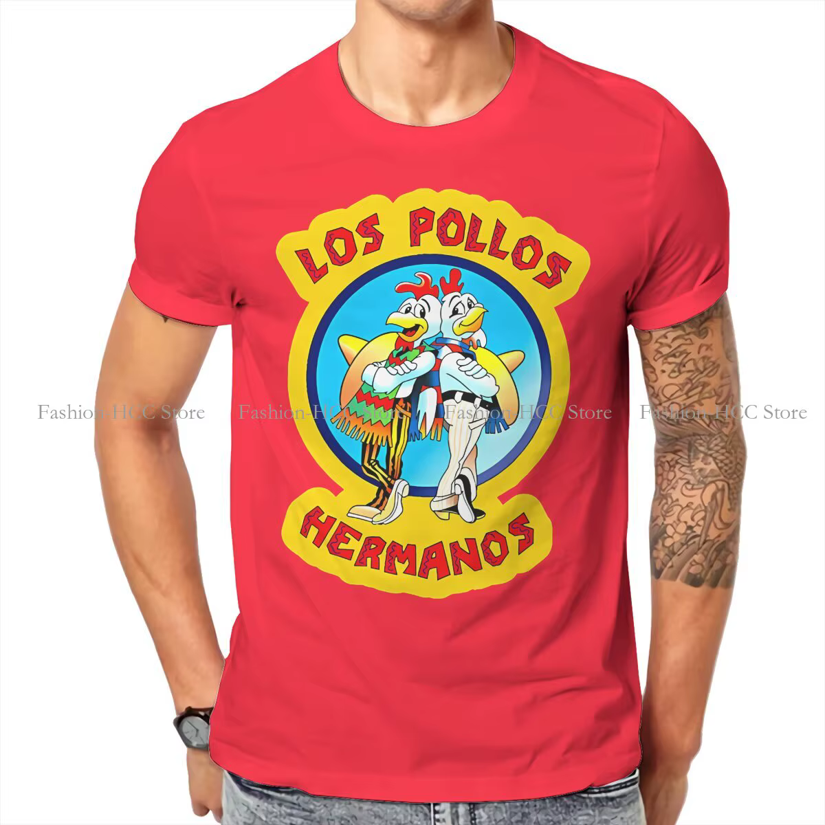 T-shirt en pur coton imprimé Los Pollos Hermanos pour homme, vêtement de rue, style Harajuku