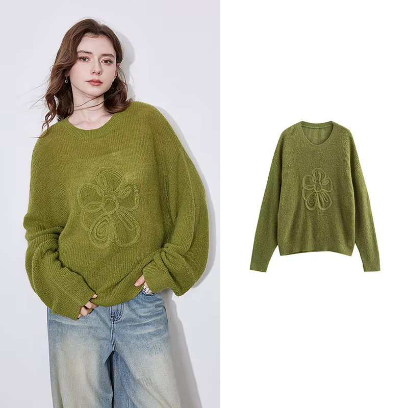 Pull à manches longues avec motif floral pour femme, pull style paresseux, cheval, nouveau, printemp