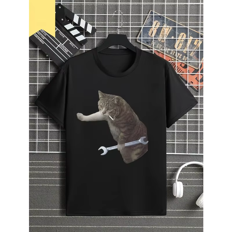 T-shirt drôle pour homme avec motif de chat mécanicien, T-shirt amusant pour homme, nouveauté estiva