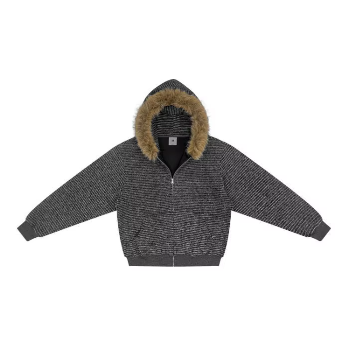 Veste à capuche rayée rétro américaine pour femme, vêtement d'extérieur en polaire, ample, col en fo