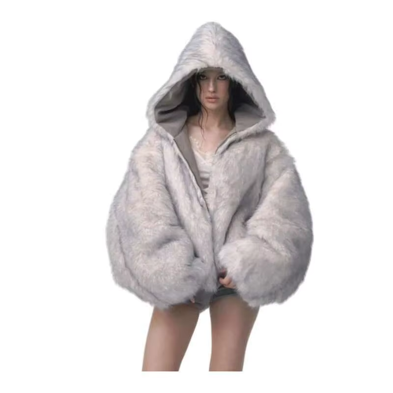 Hiver américain rétro manteau de fourrure femmes rembourré à capuche coton rembourré veste en peluch
