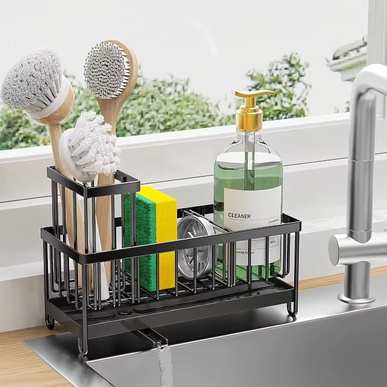 Porte-éponge d'évier de cuisine avec support à brosse haut, organisateur de rangement de comptoir es