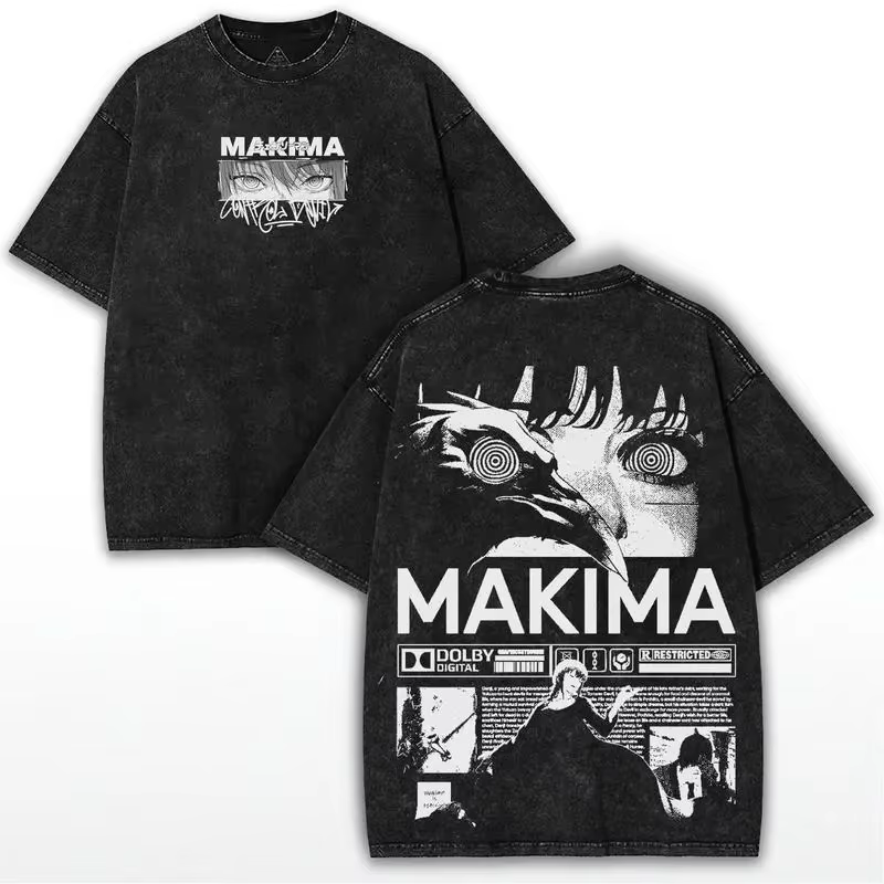 Tronçonneuse homme Makima Manga T-shirt hommes femmes vêtements Vintage lavé surdimensionné T-shirt 