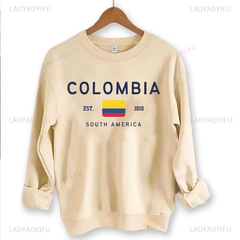Sweat-shirt colombien à col rond unisexe, pull colombien, haut de style rétro, mode Harajuku Streetw