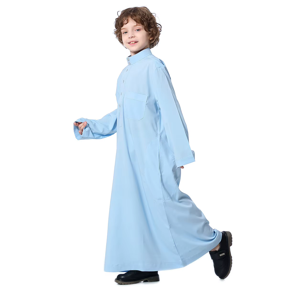 Garçons vêtements islamiques enfants musulman Jubba Thobe solide à manches longues col montant cafta