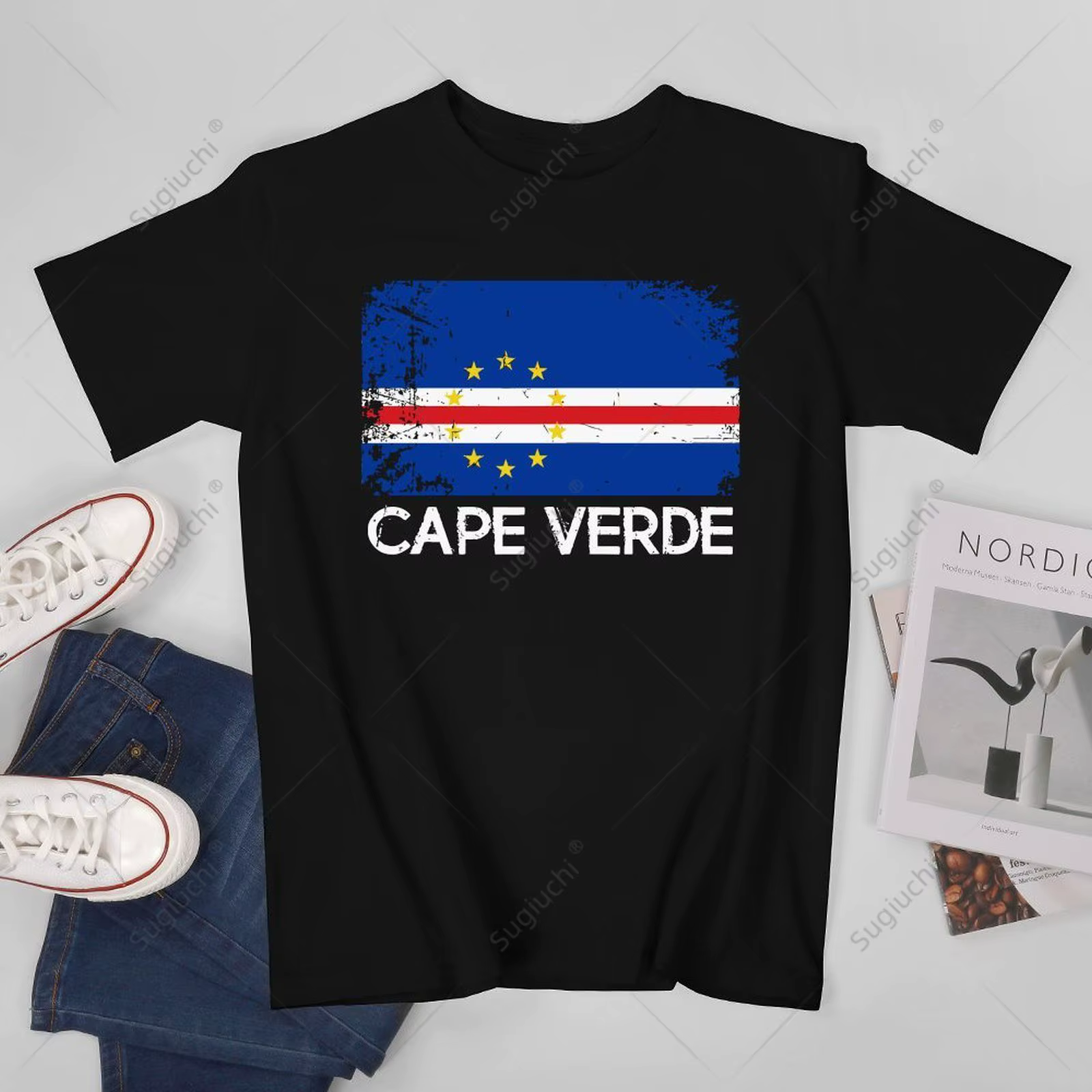 T-shirt 100% coton pour hommes et femmes, avec drapeau du Cap-Vert, Vintage, fabriqué au Cap-Vert