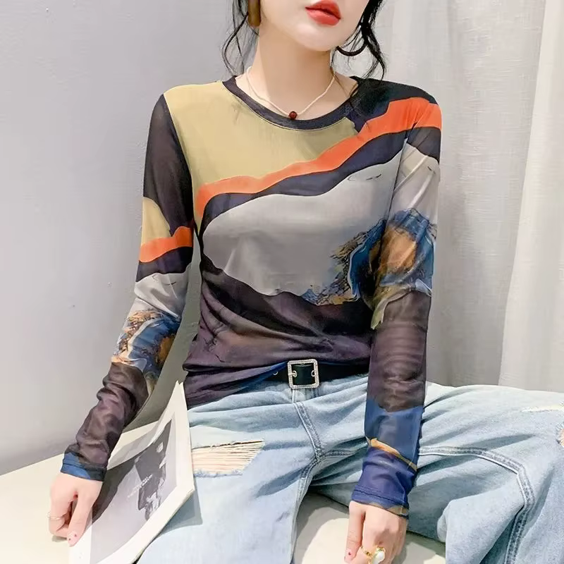 Chemise à bascule imprimée en maille européenne pour femmes, nouveau Style, coupe cintrée, polyvalen