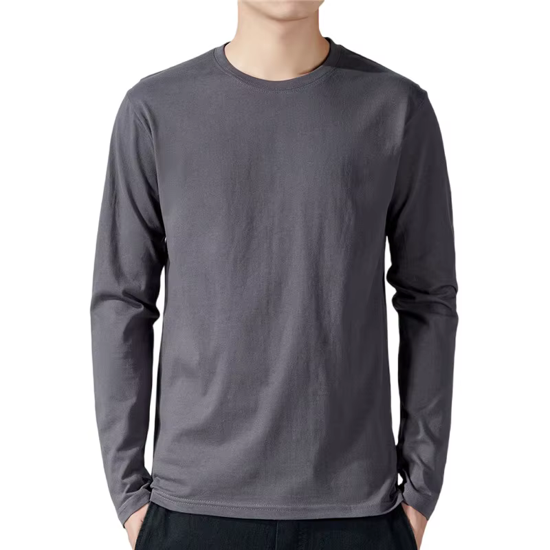 T-shirt en coton à manches longues pour hommes, maillot de corps monochrome, vêtements pour document
