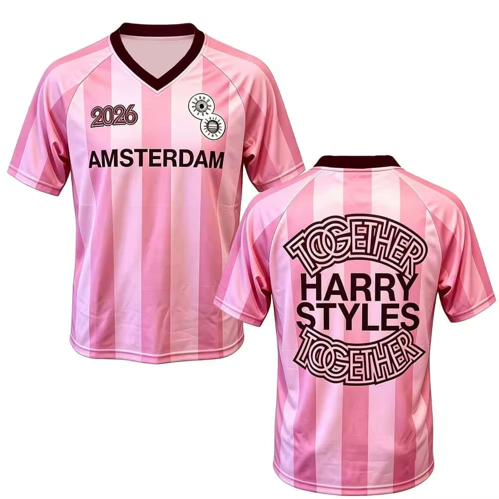 Nouveau maillot de concert Harry Styles Amsterdam 2026, rose et noir, T-shirt unisexe à col en V et 