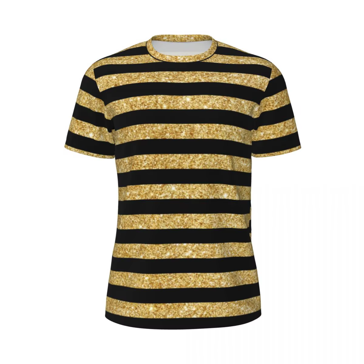 Rayures noires motif Gym T-Shirt plage élégant or paillettes esthétique T-Shirts Hip Hop T-Shirt pou