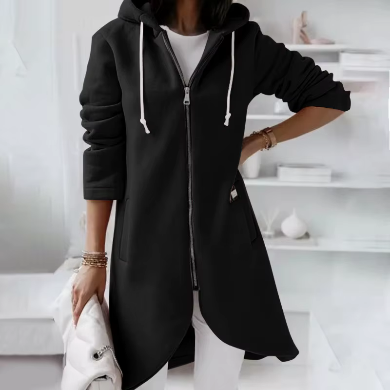 Nouveau sweat à capuche zippé long en polaire pour femme, collection automne/hiver 2026, style décon