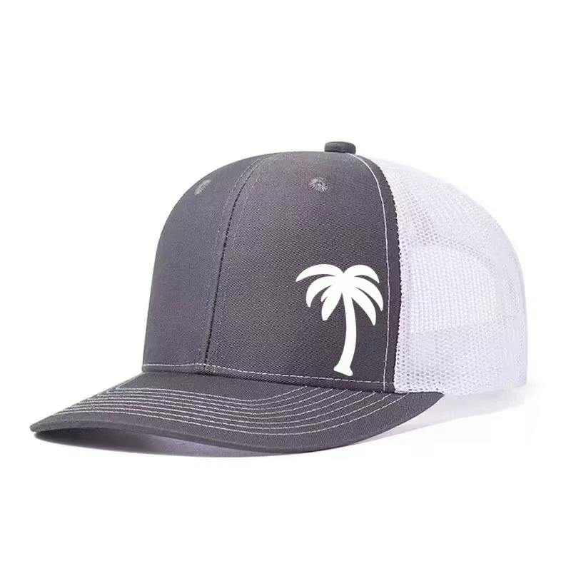 Casquette de baseball réglable imprimée palmiers, style snapback, respirante, en maille, pour le gol