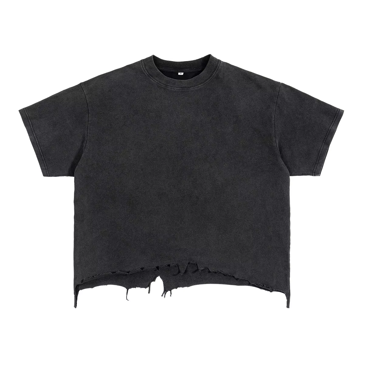 T-shirt Boxy Homme en Coton Premium Épais, Effet Délavé Vintage, Texture Vieillie, Style Rétro Stree