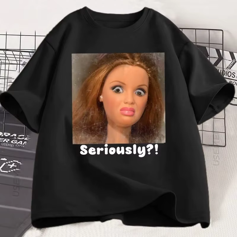 Sérieusement dégoût poupée visage T-shirt hommes femmes drôle bizarre Y2K T-shirt à la mode à manche