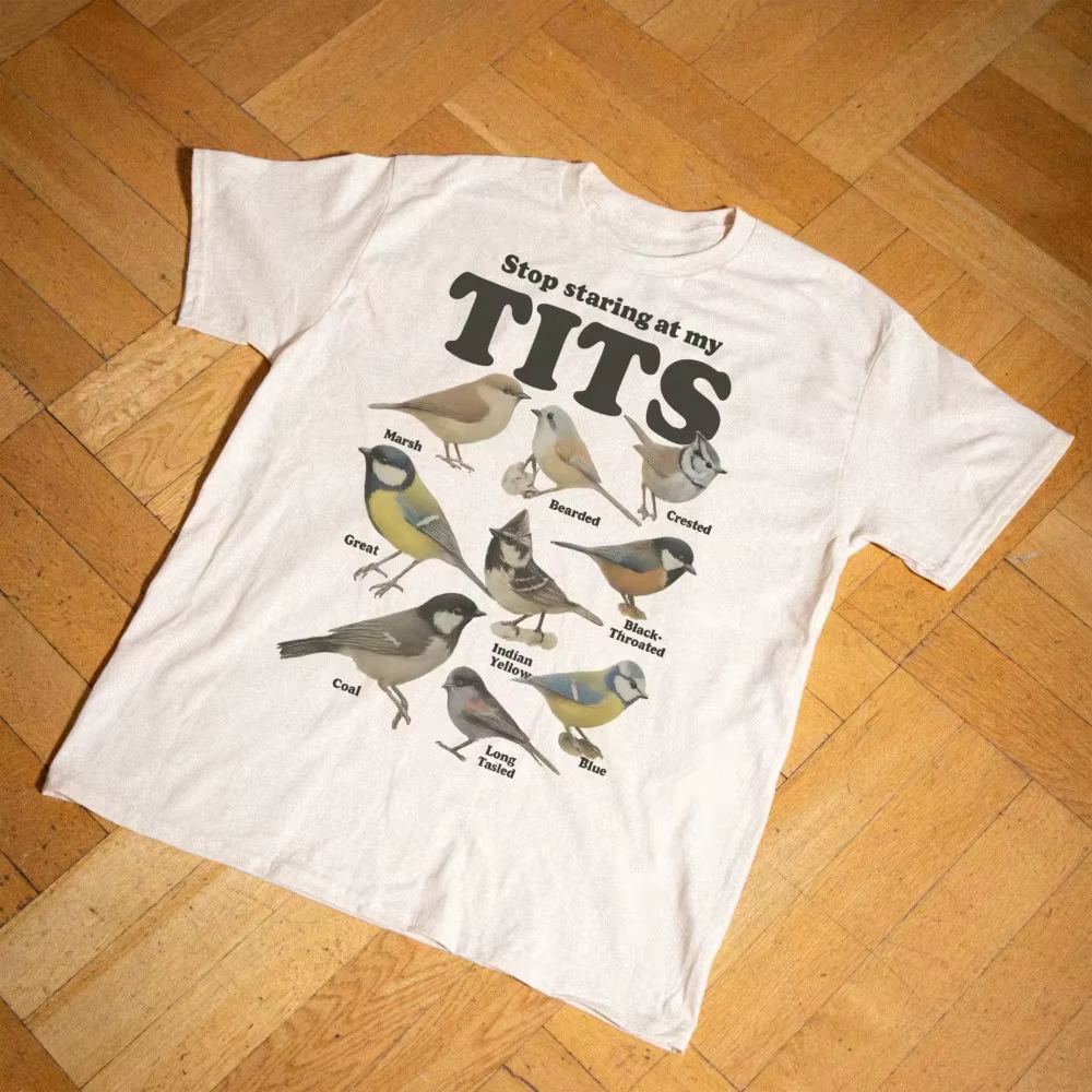 T-shirt unisexe « Stop Staring At My Tits » style vintage, motif oiseau, humoristique, style Harajuk