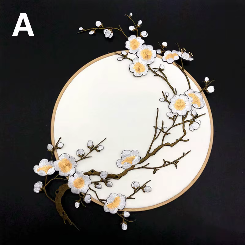 Patchs en fleurs de prunier pour vêtements, 1 pièce, broderie à repasser sur tissu, autocollant, bri