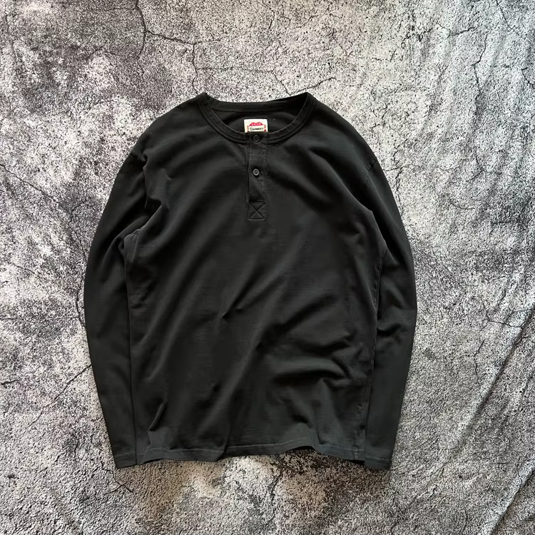 Henry chemise américaine Vintage poids lourd Amekaji lavé en détresse à manches longues coupe ample 