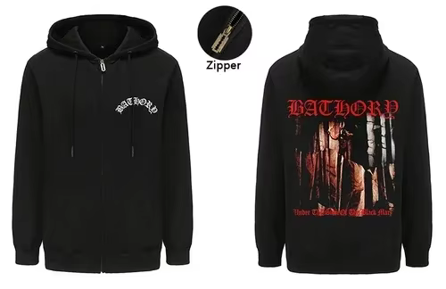 Hommes noir Heavy Metal bande Bathory à capuche Y2k Vintage Hip Hop Streetwear à capuche zippé décon