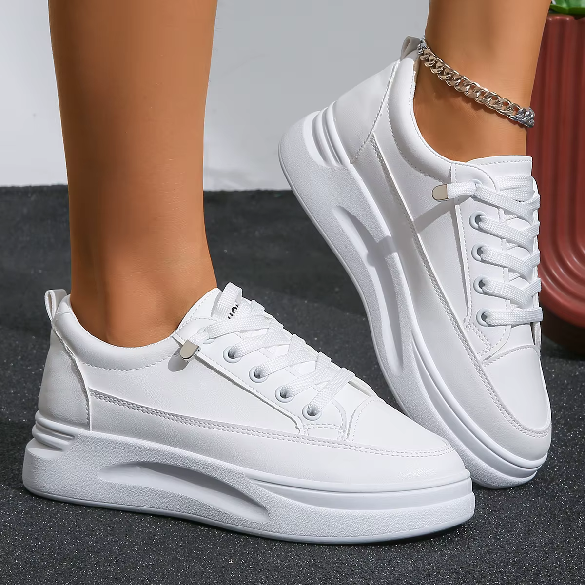 Femmes baskets blanches automne à lacets fond épais chaussures plates décontractées anti-dérapant en